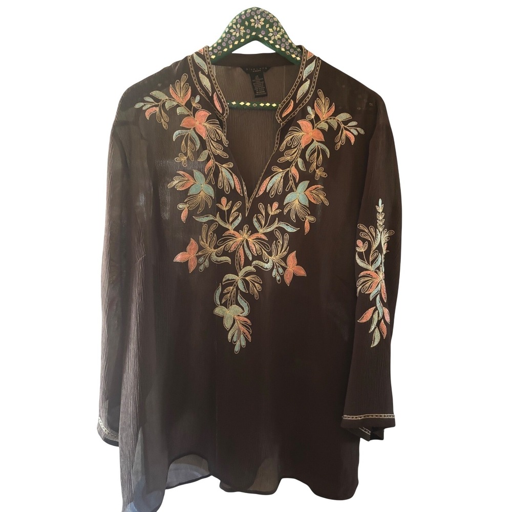 Silkland Brown Embroidered Sheer Chiffon Tuni